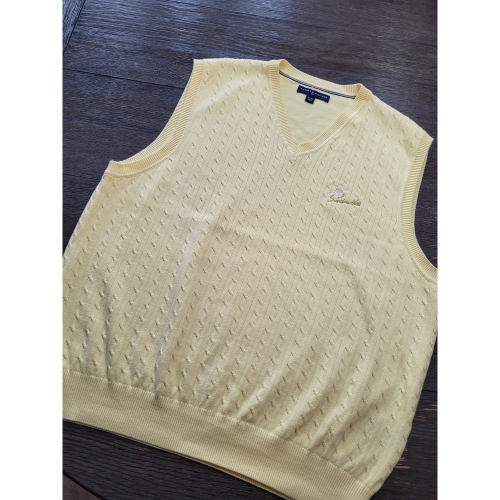 Tommy Hilfiger Sweater Men XL SOUTHERN  HILLS Cable Knit Vest Golf  Sleeveless